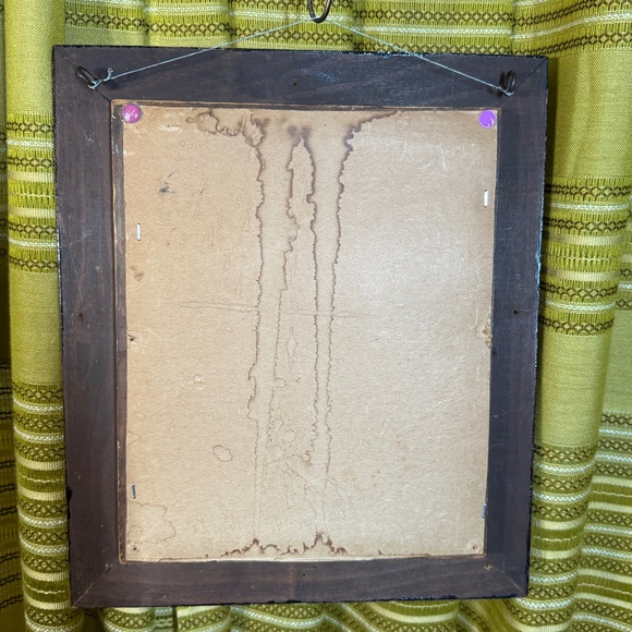 Vintage 1960s bouquet painting on velvet, thick oversized wood framed - Picture 5 of 5